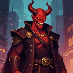 the ambassador of hell, urban backdrop, beautiful detailed pixelart by albertov, intricate details, beautiful, dithered gradients, volumetric lighting, cgsociety, artstation, smooth, sharp focus, 2 d illustration, by greg rutkowski, amazing art by dan mumford, johan grenier