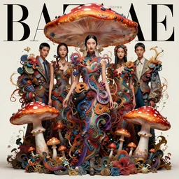 pretty chinese model with magic mushroom : : by martine johanna and simon stalenhag and chie yoshii and casey weldon and wlop : : ornate, dynamic, particulate, rich colors, intricate, elegant, highly detailed, vogue, harper's bazaar art, fashion magazine, smooth, sharp focus, 8 k, octane render,
