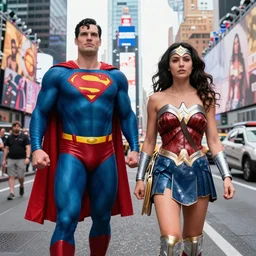 v - j day in times square photograph with superman and wonder woman