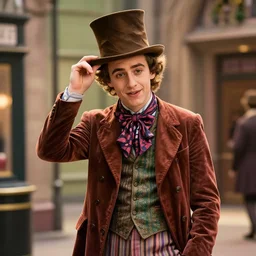 Pete Davidson as Willy Wonka 4K quality super realistic