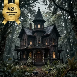 [ haunted house ] stands in the middle of a tumultuously overgrown forest trending on artstation cgsociety contest winner award winning 4 k intricate detailed golden ratio!! by greg rutkowski and gaston bussiere dark gloomy atmosphere artstation hd artstation landscape