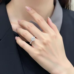 woman hand with a diamond ring on index finger