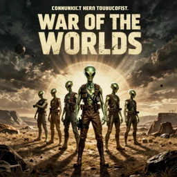 war of the worlds, communist outfit, retro alien film cover