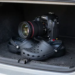 someone stole my crocs from my carport, extremely photorealistic, hyper detailed, canon eos - 1 d x mark iii, 3 0 0 mm