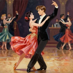 anime ballroom, intricate oil painting by greg rutkowski, trending on artstation