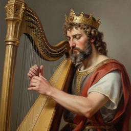 detailed hyper - realistic painting of king david playing the harp