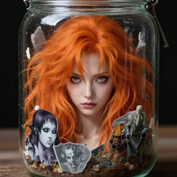 a woman with wild orange hair trapped in a jar | | fine detail!! anime!! realistic shaded lighting!! by ilya kuvshinov katsuhiro otomo ghost - in - the - shell, magali villeneuve, artgerm, jeremy lipkin and michael garmash and rob rey