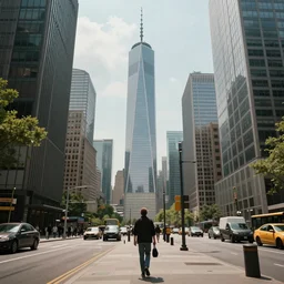 a view of a surreal mega city from the pov of a pedestrian