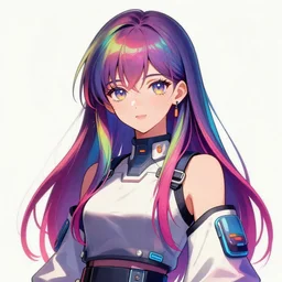 poster woman with futuristic streetwear and long hair, colourful, pretty face, intricate eyes, elegant, Anime by Roset Conrad, Kuvshinov Ilya and Sailor Moon 4k, HDR, Graphic Design, Behance  Trending on artstation, award winning
