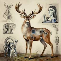 fantasy style beautiful portrait of deer robot picasso and moebius