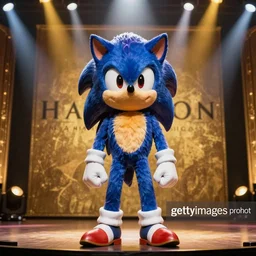 sonic the hedgehog stars in hamilton, getty images proshot, hamilton an american musical starring sonic the hedgehog, stage lighting, broadway, wearing a 1 7 0 0 s suit