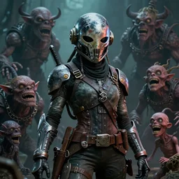 by oka yasutomo and anna dittmann, visually stunning, cinematic, ultra realistic, hyper realism, 1 2 k, epic, octane render, unreal engine, vfx, maya, lovecraftian mechanized funny crazy monsters, epic mask helmet robot ninja portrait, portrait of female space pirate, the undying troll