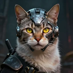 sexy beautiful cat with yellow snake eyes, head made of mech mask rendered in unreal engine, movie shot from the witcher, cyberpunk universum, dark scifi, painted by carne griffiths and beksinski