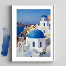cubism art print painting of Santorini, by Andre Baldet, trending on Saatchi Art, trending on Society6, high definition,
