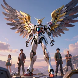 a beautiful hyperrealistic ultradetailed 3 d render of queen angel six big wings humanoid mecha guarding a sci - fi in the sky, by brian sum and stephan martiniere and pixar and makoto kobayashi, mech, unreal engine, octane render, unreal engine, octane render, 3 d, brilliantly coloured, intricate, ultra wide angle, trending on artstation, dusk, volumetric lighting, hdr, polished, micro details, ray tracing, 8 k.