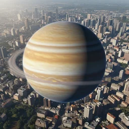city on jupiter, get a bird's eye view, fantasy, unreal engine, octane render, very detail