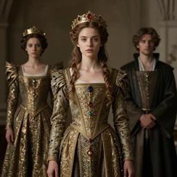 beautiful young medieval queen by magali villeneuve, iris van herpen, jean delville, james jean, visionary, symbolist, ornate garments, beautifully lit