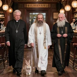 a priest and a rabbi and a rabbit walks into a bar 4K photo