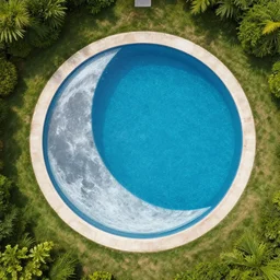 a moon shaped pool, aerial photography, high quality, detailed, 4 k