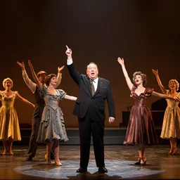 award winning Production photo of Alfred Hitchcock's The Birds the musical on broadway, dancing, singing, costumes by Julie Taymor, set design by Julie Taymor