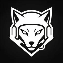 futuristic minimalistic stylised logo of a lynx head, symmetrical, white with black background wearing a titanfall pilot helmet , cyberpunk, smooth vector, mercenary company, stellaris