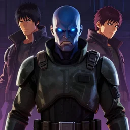 octane render, centered mid ground full face portrait of an angry soldier with glowing blue eyes, a bald head and blue skin, rogue trooper, cyberpunk dark fantasy art, gta 5 cover, official fanart behance hd artstation by jesper ejsing, by rhads, makoto shinkai and lois van baarle, ilya kuvshinov, ossdraws