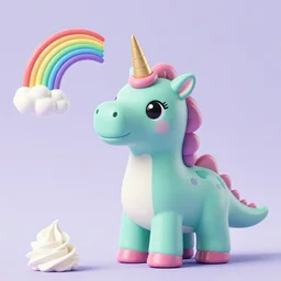a unicorn dinosaur that spews rainbow whipped cream