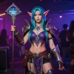 female gnome warlock dressed for a rave, world of warcraft