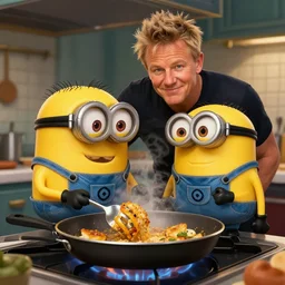 Gordon Ramsay frying minions on a pan, digital art, trending on arstation, highly detailed