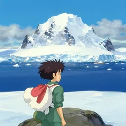 beautiful antarctica landscape scenery by miyazaki, anime poster, cel shaded