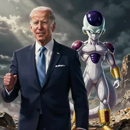 : president biden and freeza, anime cartoonstyle, dragonball z