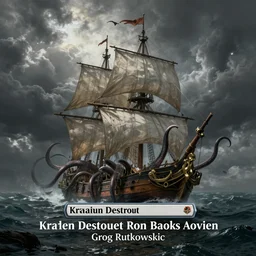 kraken destroy Sailing ship, tentacles rising from the sea, magic the gathering art, art by greg rutkowski, fantasy rpg