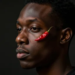 a black man's face in profile, red peppers, in the style of the Dutch masters and Gregory Crewdson, dark and moody