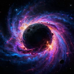 black hole destroying a colorful neon universe,, atmospheric, cosmos, intricate details, ultra realistic, unreal engine 5, highly detailed vfx, cinematic