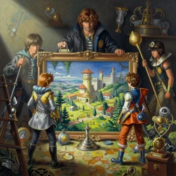 an airbrush painting of an elaborate hidden object scene in chrono cross by destiny womack, gregoire boonzaier, harrison fisher, richard dadd