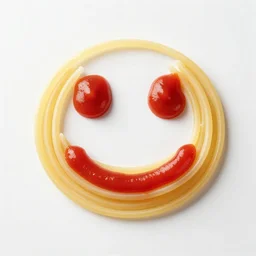 smiling face made of spaghetti and ketchup. professional food photography.