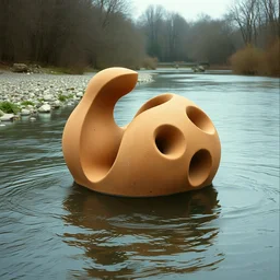 1 9 6 0 s vintage scanned color photo of a ancient abstract terracotta sculpture in the middle of a river, image by werner herzog, tarkovsky