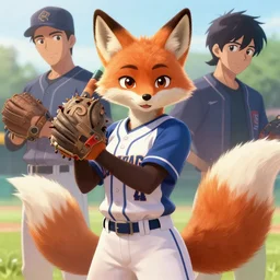 beautiful portrait of a female anthropomorphic melanated fox fursona baseball player. character design by disney, charlie bowater, ross tran, artgerm, and makoto shinkai, detailed, soft lighting, rendered in octane