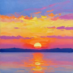 a sunset in candy colors painted with thick acrylic paint