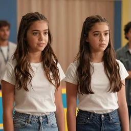 inabella greene, sammi nessim, starring as fraternal twins, film still from a disney channel comedy, 2 0 1 5 cinematography, vfx by framestore