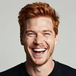 a portrait of a laughing man with ginger hair, by ross tran