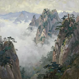 misty zhiangjiajie mountains, beautiful painting, oil on canvas, by ewa czarniecka, award winning masterpiece,