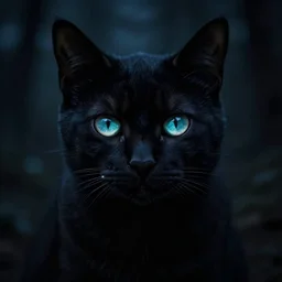 photograph of a mysterious and unsettling cat that knows too many secrets, human eyes, creepy photography, midnight, glowing, dark fantasy art