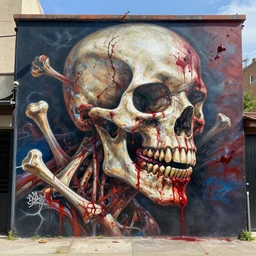 hyper realistic blood and bones on estreet art by greg rutkowski, intricate, ultra detailed, photorealistic, vibrante colors, trending on artstation, octane render, 4 k, 8 k
