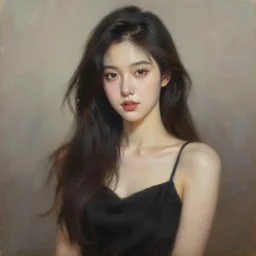 beautiful portrait painting of a gorgeous girl wearing a black top, oil painting, art by ruan jia