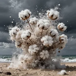 explosion made of cotton on a beach, sea, fantasy, intricate, amazing composition, realistic, by ruan jia, by maxfield parrish, by marc simonetti, by hikari shimoda, by robert hubert, by zhang kechun, gloomy