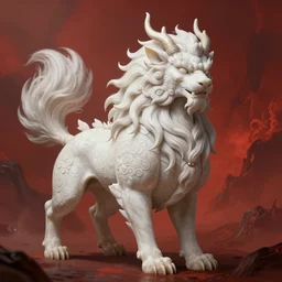 chinese mythical beast bai ze, hell background, diffuse lighting, fantasy, intricate, highly detailed, lifelike, photorealistic, digital painting, artstation, illustration, concept art, smooth, sharp focus, art by john collier and albert aublet and krenz cushart