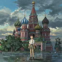 russia utopian future, by makoto shinkai, the weather drizzly, moist, 8 k, unreal engine