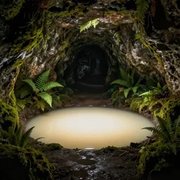 underground room, round soft glowing pool in the centre, earth walls with mosses and ferns, damp, dark, gothic by rutkowski and brian froud, concept art, sharp focus, smooth