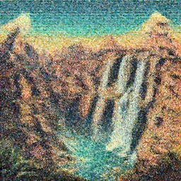 ancient latin american cityscape with waterfalls,digital art,retrowave style